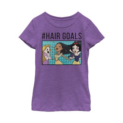 Fifth Sun Disney Princesses Hair Goals Comic Trio Girls Short Sleeve Tee Shirt, Purple Berry, Small