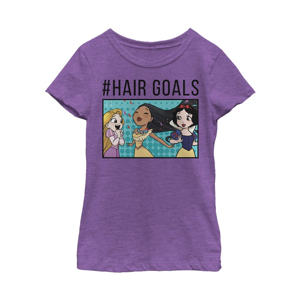 Fifth Sun Disney Princesses Hair Goals Comic Trio Girls Short Sleeve Tee Shirt, Purple Berry, Small