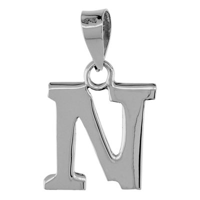 1/2 Inch Small Sterling Silver Block Initial N Necklace Alphabet Letters High Polished 18 inch Box_15