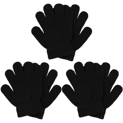 Cooraby 3 Pairs Winter Kids Gloves Warm Stretchy Knitted Magic Gloves Full Finger Mittens (Colors A, 5-11 Years)