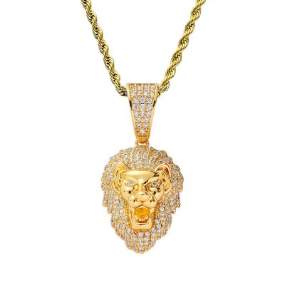Moca Jewelry Iced Out Lion Head Pendant 18K Gold Plated Bling CZ Simulated Diamond Hip Hop Necklace for Men Women (Gold)
