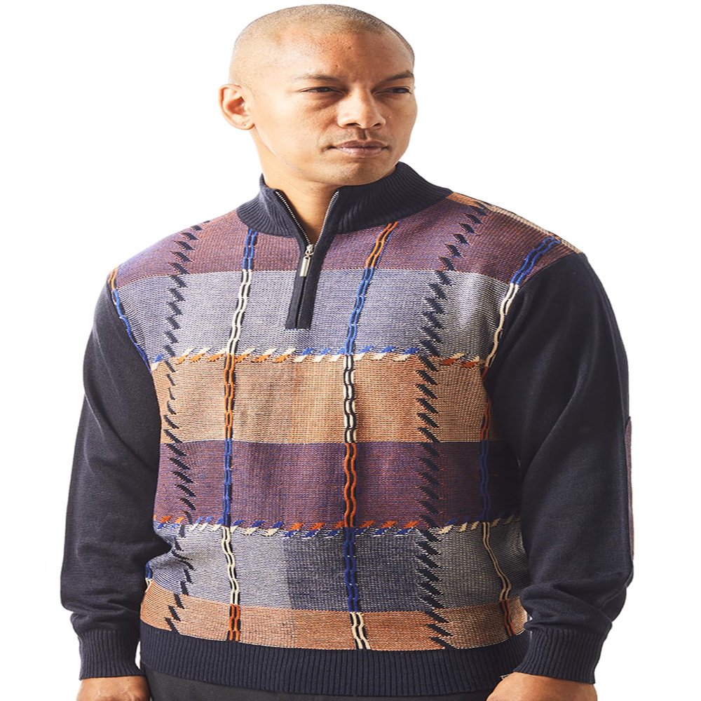 Stacy Adams Men's Sweater, GEO Square Design (Medium, Navy)