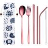 Frolahouse Portable 5 Pieces Flatware Set, Reusable 304 Stainless Steel Fork Spoon, Chopsticks, Juice Straw, Smoothie Straw and Cleaning Brush, Durable Travel Cutlery Set view 1