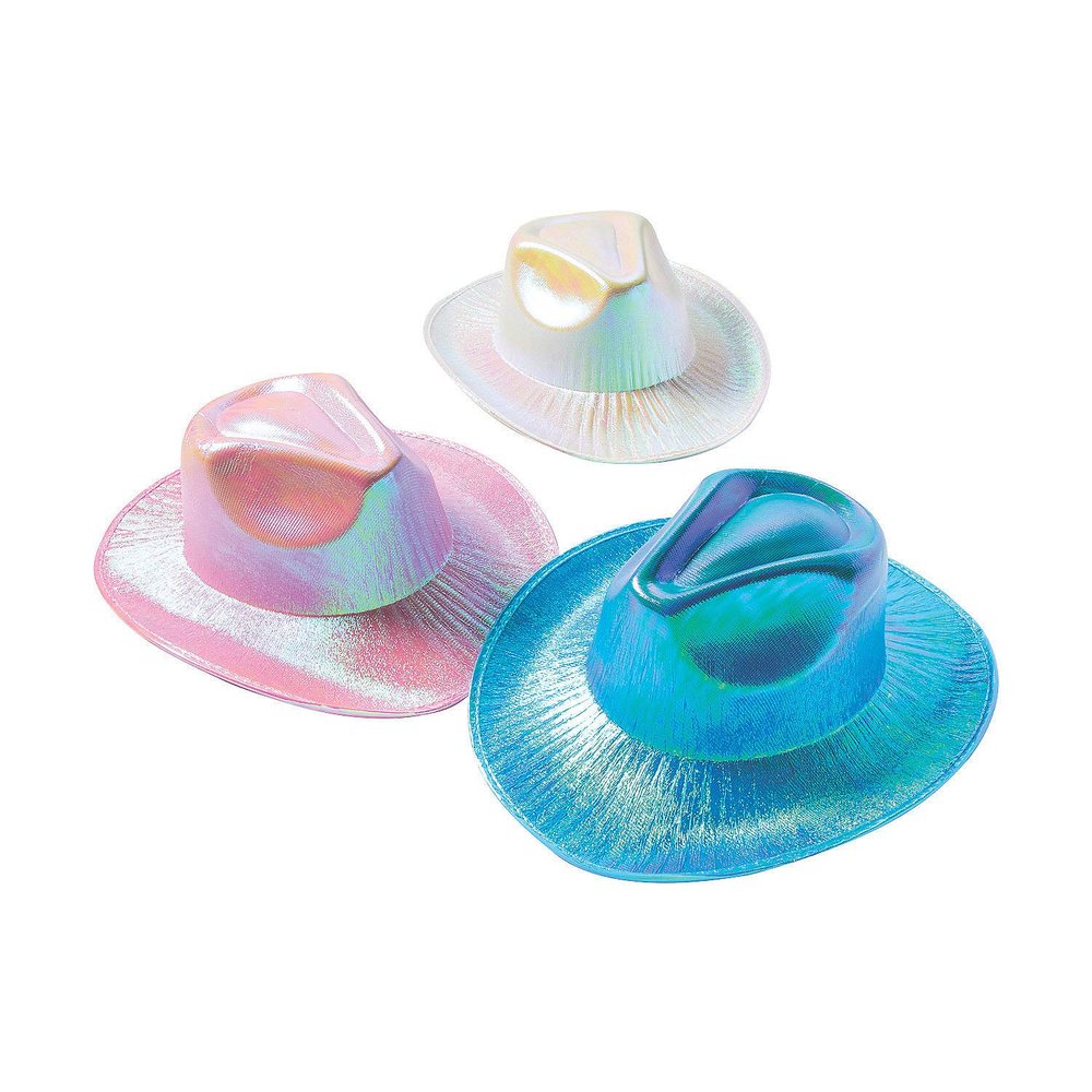 Adult Iridescent Holographic Cowboy Hats - Set of 6 in Metallic colors - Fun Cowgirl Party Supplies for Women