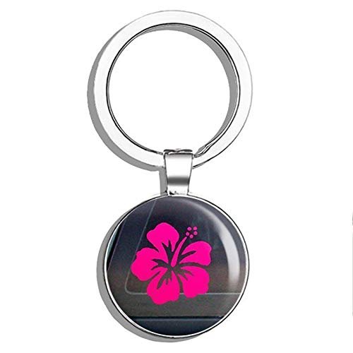 Hibiscus Flower - Hawaiian Premium Pink Vinyl Double Sided Stainless Steel Keychain Key Ring Chain Holder Car/Key Finder
