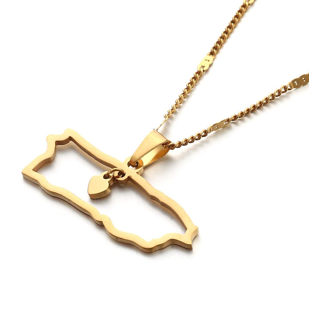 Stainless Steel Puerto Rico Map Pendant Necklaces Puerto Ricans Map Jewelry (Gold)