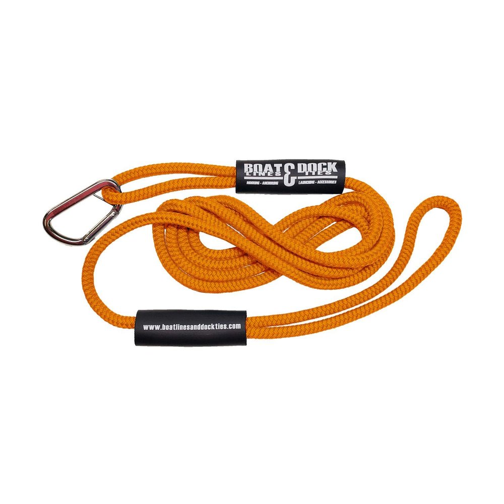 Boat Throw Rope- Double Braided Nylon Rope, Stitched Loops and Floats by Boat Lines and Dock Ties (Orange, Hook and Loop 15 feet)