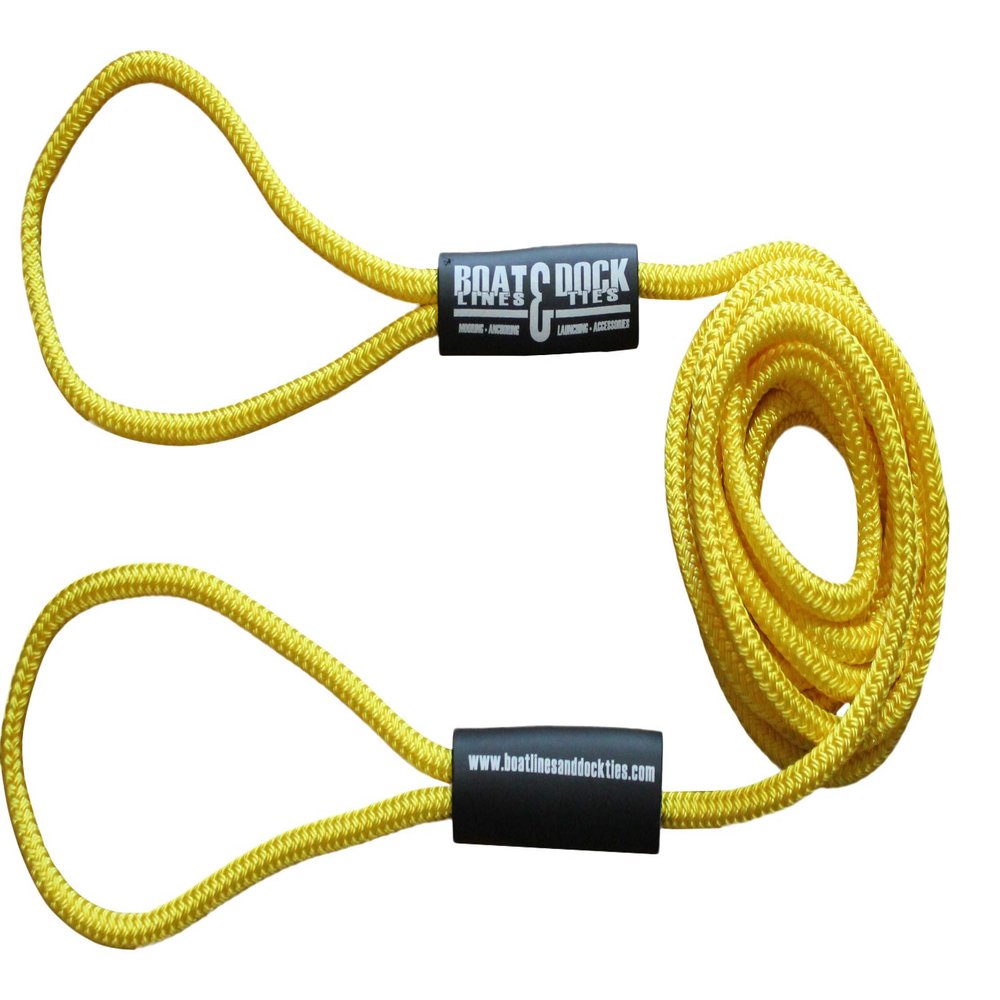 Boat Throw Rope- Double Braided Nylon Rope, Stitched Loops and Floats by Boat Lines and Dock Ties (Yellow 2 Loop, 15 feet)