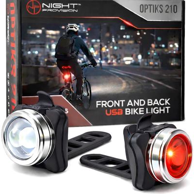 OPTIKS 210 Front & Rear LED Bike Light USB Rechargeable Compact Super Bright Bicycle Scooter Optical Lens (1 Pack)