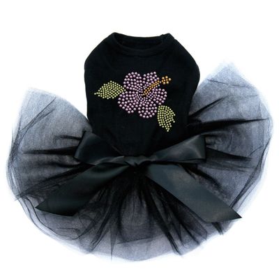 Small Light Pink Hibiscus - Bling Rhinestone Dog Tutu Dress, L Black