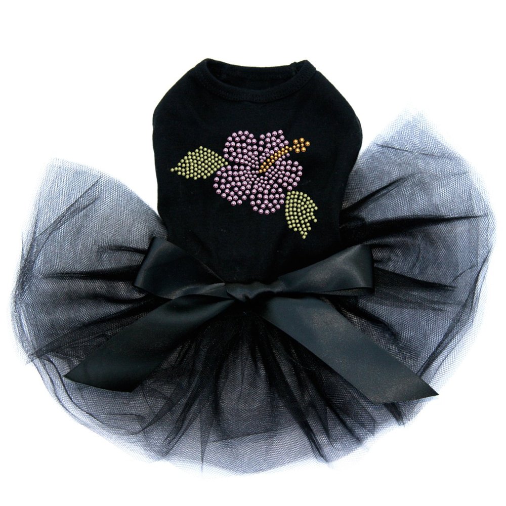 Small Light Pink Hibiscus - Bling Rhinestone Dog Tutu Dress, L Black