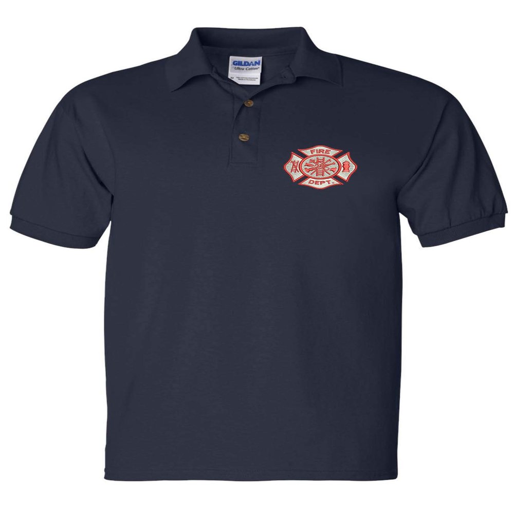 ALLNTRENDS Men's Polo T Shirt Fire Department Embroidered Firefighter Top USA Gift (XL, Navy Blue)