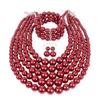 Fodattm Women Lady Multi Layer Imitation Pearl Strand Cluster with Necklace Bracelet and Earrings Set Elegant Costume Jewelry Sets (Dark red) view 1