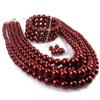 Fodattm Women Lady Multi Layer Imitation Pearl Strand Cluster with Necklace Bracelet and Earrings Set Elegant Costume Jewelry Sets (Dark red) view 2