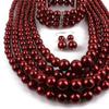 Fodattm Women Lady Multi Layer Imitation Pearl Strand Cluster with Necklace Bracelet and Earrings Set Elegant Costume Jewelry Sets (Dark red) view 3