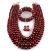 Fodattm Women Lady Multi Layer Imitation Pearl Strand Cluster with Necklace Bracelet and Earrings Set Elegant Costume Jewelry Sets (Dark red) view 4