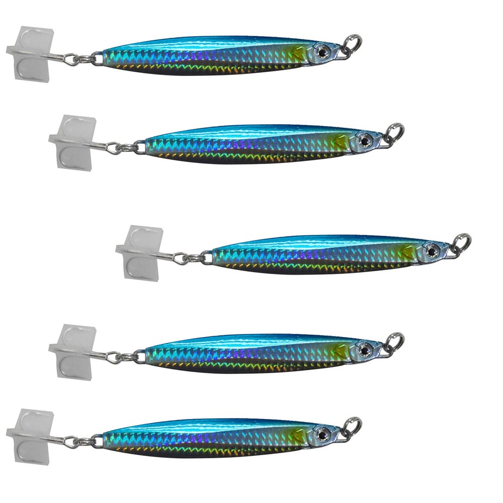 5pcs 5.25oz Colt Sniper jigs 150g coltsniper jig with a 3561D-DT MUSTAD 3X Strong Forge High Carbon Steel Treble Hook - Blue Silver