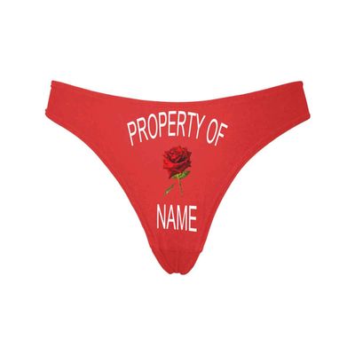 Custom Women's Funny Face Novelty Briefs Thong G-Strings Property of Name Rose Red Printed with Photo S