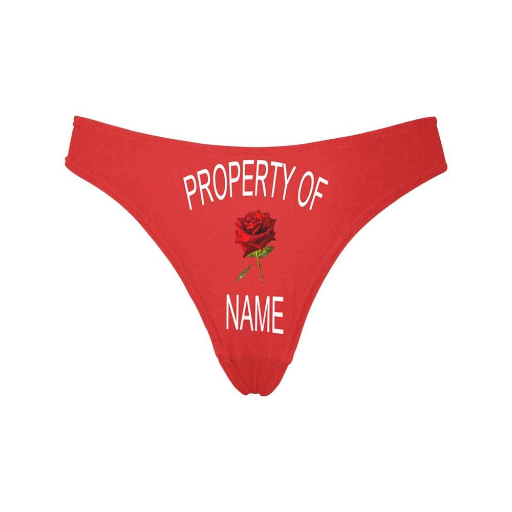 Custom Women's Funny Face Novelty Briefs Thong G-Strings Property of Name Rose Red Printed with Photo S