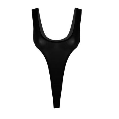 YEAHDOR Womens Silky One-Piece Thong Bodysuit Sleevless Backless High Cut Leotard Top Bathing Swimsuit Black One Size