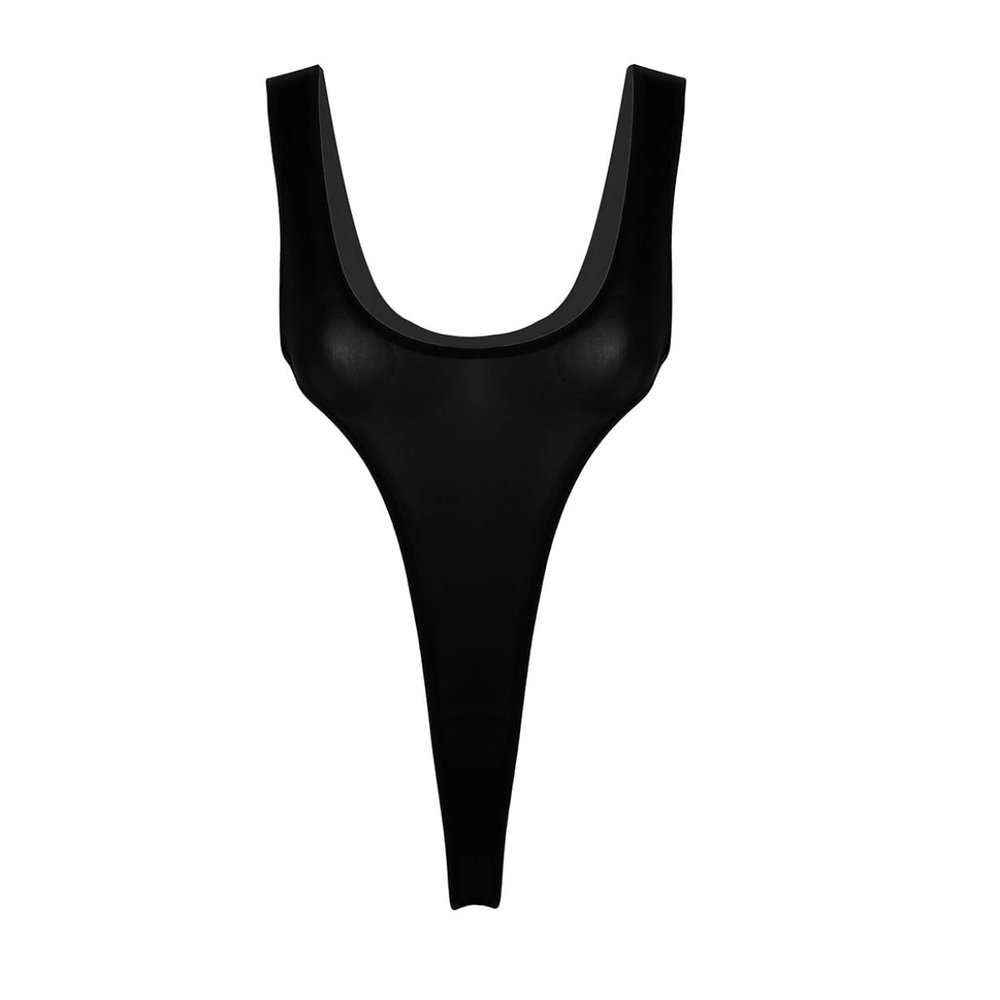 YEAHDOR Womens Silky One-Piece Thong Bodysuit Sleevless Backless High Cut Leotard Top Bathing Swimsuit Black One Size