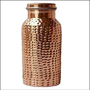 Indian Accent Handmade Pure Copper Water Bottle Use for Sports Office Water Bottle 900 ML / 32Oz (Hammered Bottle)