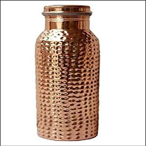 Indian Accent Handmade Pure Copper Water Bottle Use for Sports Office Water Bottle 900 ML / 32Oz (Hammered Bottle)