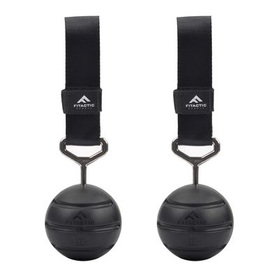 FITactic 3.5 Inches Groove Rock Climbing Solid Training Cannonball Bomb Power Pull Up Ball Hold Grips for Straps for Finger, Forearm, Biceps, Back Muscles, Sports, Race (2 Balls, Black Groove 3.5")