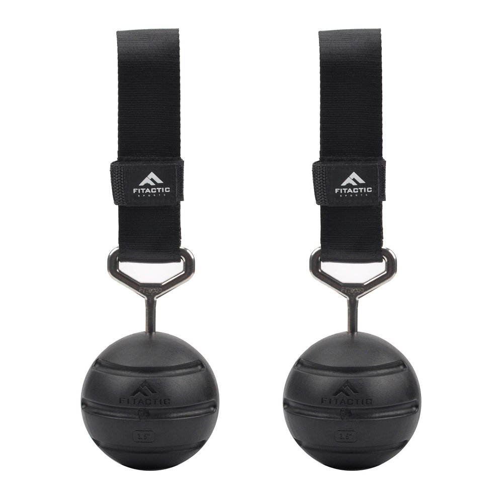 FITactic 3.5 Inches Groove Rock Climbing Solid Training Cannonball Bomb Power Pull Up Ball Hold Grips for Straps for Finger, Forearm, Biceps, Back Muscles, Sports, Race (2 Balls, Black Groove 3.5")