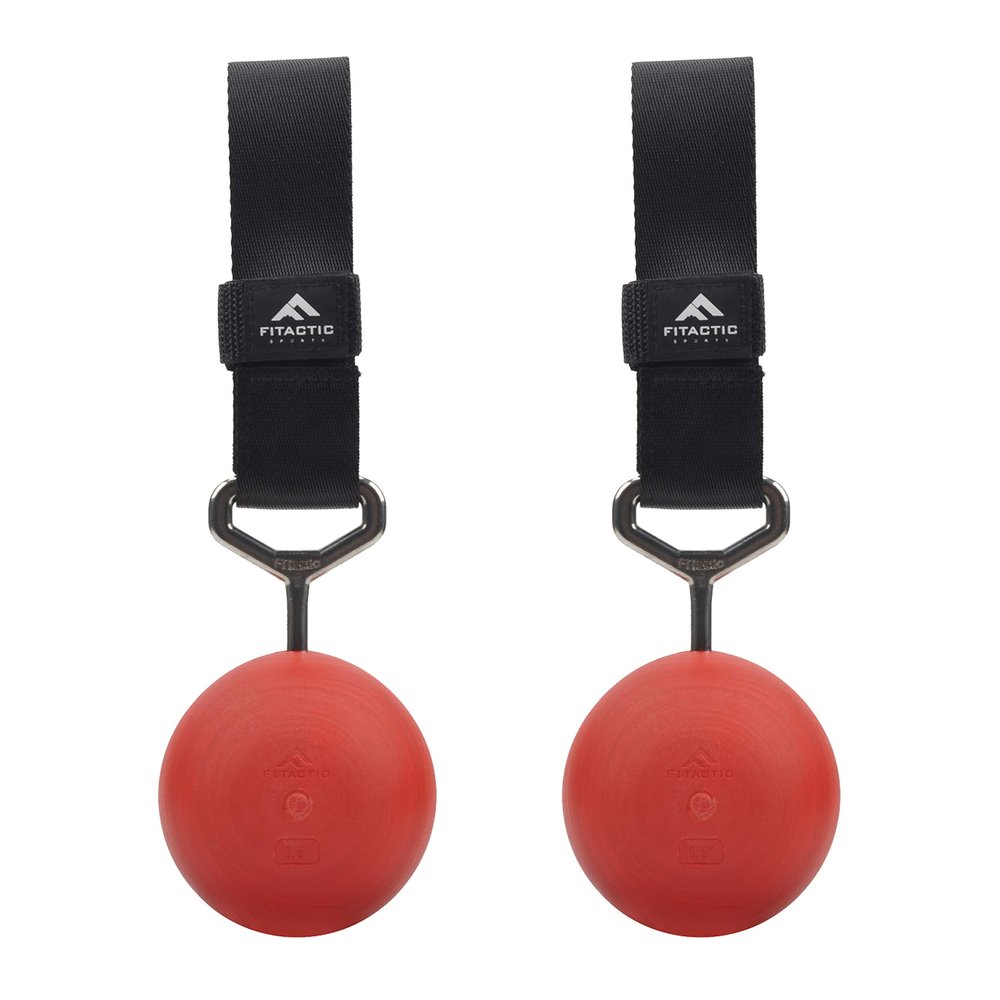 FITactic 3.5 Inches Rock Climbing Solid Training Cannonball Bomb Power Pull Up Ball Hold Grips for Straps for Finger, Forearm, Biceps, Back Muscles, Sports, Race (2 Balls, Red 3.5")