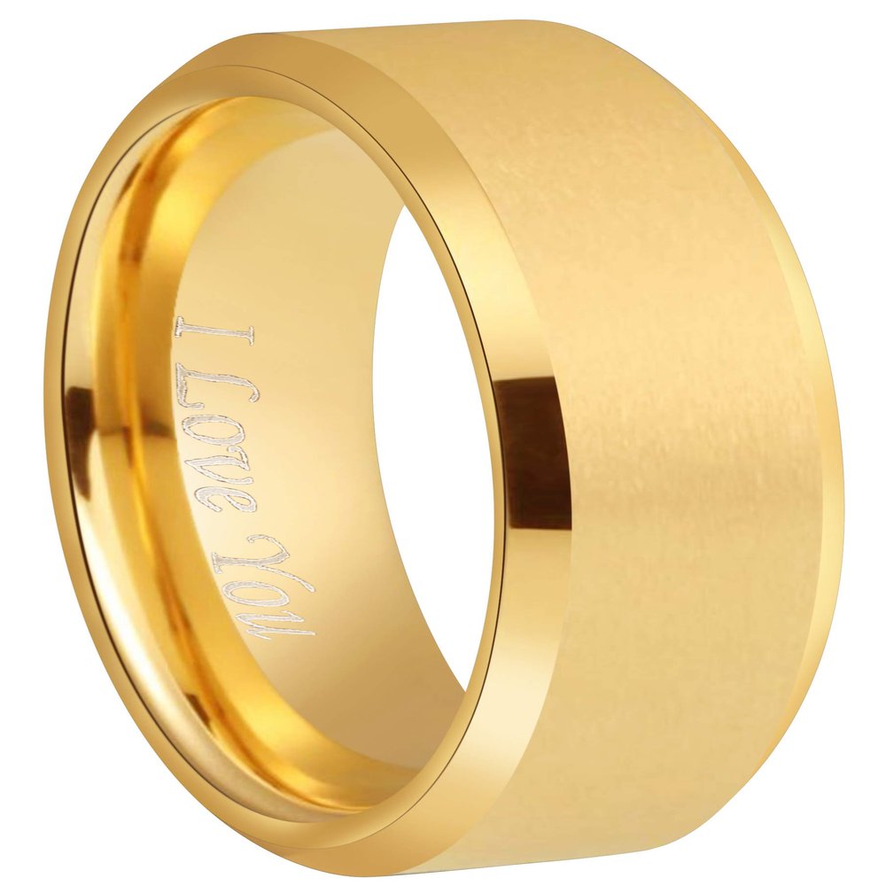 Crownal 6mm 8mm 18K Gold Tungsten Wedding Couple Bands Rings Men Women Matte Brushed Finish Center Engraved "I Love You" Size 5 To 17 (Gold8mm,13)