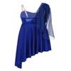 Moily Big Girls Sequins One Shoulder Lyrical Dance Irregular Dress Wrap Mesh Gymnastics Leotard Blue 6 view 2