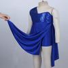 Moily Big Girls Sequins One Shoulder Lyrical Dance Irregular Dress Wrap Mesh Gymnastics Leotard Blue 6 view 3