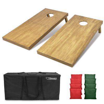 GoSports 4 ft x 2 ft Regulation Size Wooden Cornhole Boards Set with Light Brown Finish - Includes Carrying Case and Bean Bags - Red & Dark Green