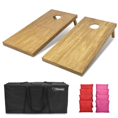 GoSports 4 ft x 2 ft Regulation Size Wooden Cornhole Boards Set with Light Brown Finish - Includes Carrying Case and Bean Bags - Red & Pink