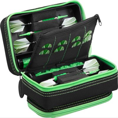 Casemaster by GLD Products Plazma Pro Black and Trimed Dart Case with Phone Pocket, Green Trim