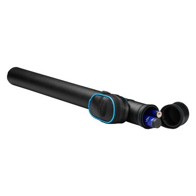 Casemaster Q-Vault Supreme Billiard/Pool Cue Hard Case, Holds 1 Complete 2-Piece Cue (1 Butt/1 Shaft), Black with Blue Trim