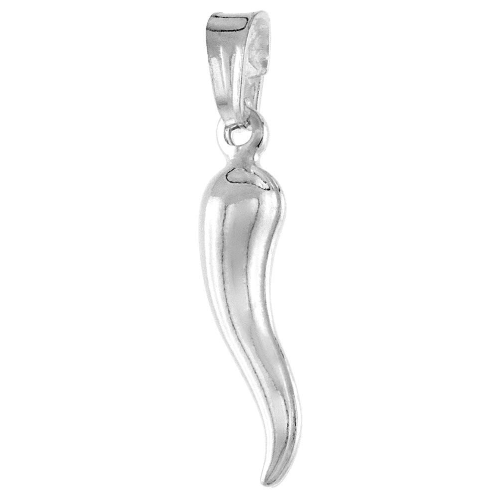 19mm Tiny Sterling Silver Italian Horn Necklace for Women 3/4 inch, 16 inch BX_15