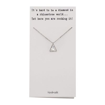 QUINNLYN & CO. CZ Solitaire in Triangle Shaped Pendant Necklace, Handmade Charm Gifts for Women with Inspirational Quote on Greeting Card