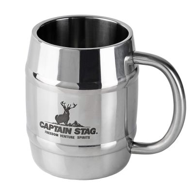 Captain Stag UH-39 Beer Stein, Double Stainless Steel, Hollow Double Layer, Barrel Type, 14.2 fl oz (420 ml)