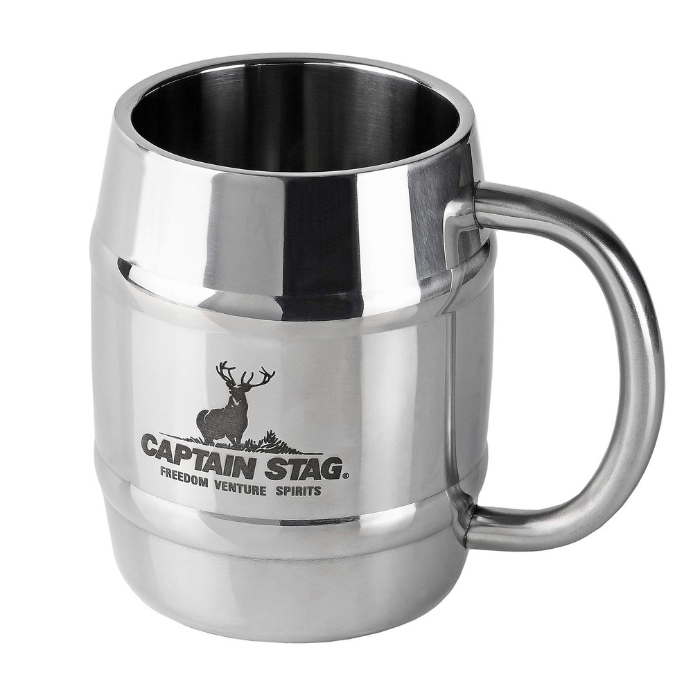 Captain Stag UH-39 Beer Stein, Double Stainless Steel, Hollow Double Layer, Barrel Type, 14.2 fl oz (420 ml)