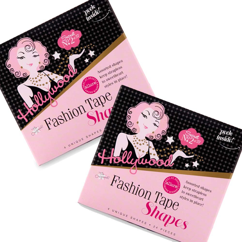Hollywood Fashion Secrets Fashion Tape, Shapes Double Sided Boob & Body Tape, Fabric Adhesive for Dresses, Strong Hold, Hypoallergenic & Medical Grade, 4 Unique Shapes, 24 Strips, 2 Pack
