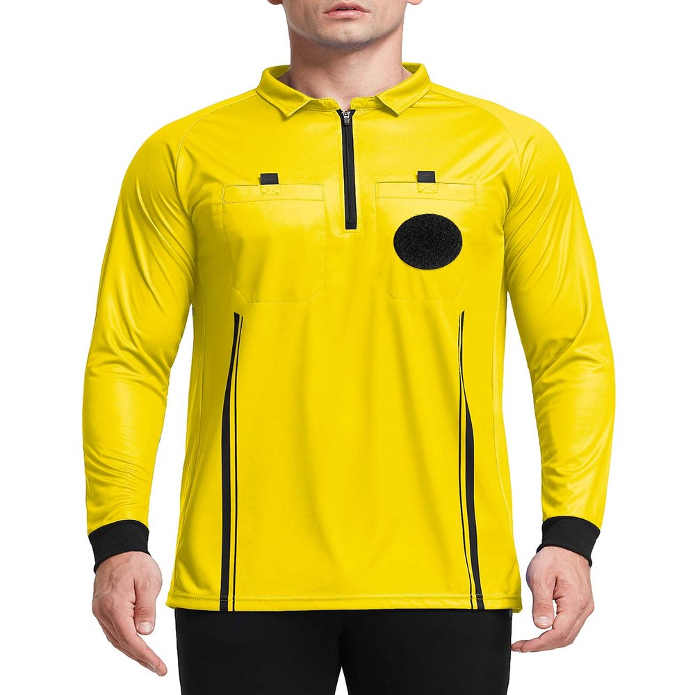 FitsT4 Sports Men's Pro Soccer Referee Jersey Long Sleeve Ref Shirt Yellow Small