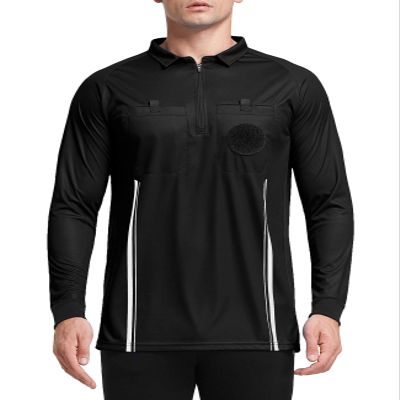 FitsT4 Sports Men's Pro Soccer Referee Jersey Long Sleeve Ref Shirt Black Small