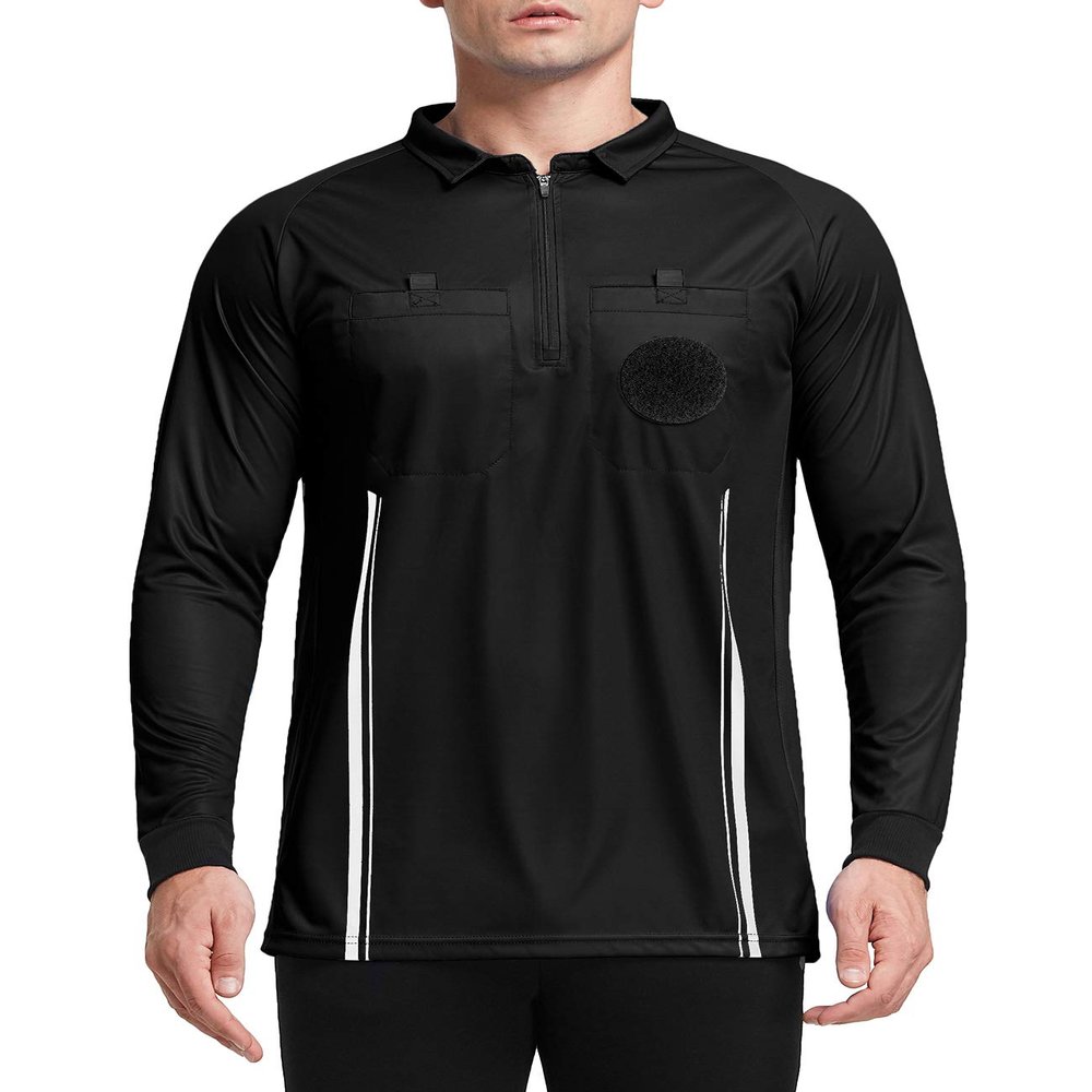 FitsT4 Sports Men's Pro Soccer Referee Jersey Long Sleeve Ref Shirt Black Small