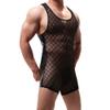 YOOBNG Mens Mesh See Through Bodysuit Jumpsuit Leotard One Piece Boxer Briefs Underwear Net Design Stretch Elastic Suit view 1