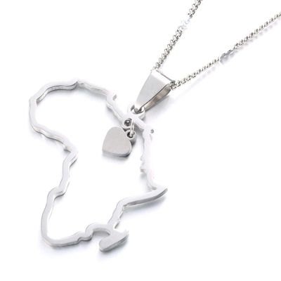 African Map Pendant Necklace Jewelry Heart Charm Map of Africa Continent Jewelry (Silver)