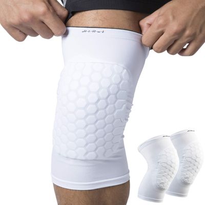 HiRui Knee Pads for Kids Youth Adult, Basketball Baseball Knee Brace Knee Support, Collision Avoidance Kneepad Compression Knee Sleeve for Volleyball Football Cycling Running-1Pair (White, XL)