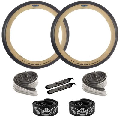 SE Bikes Chicane BMX Durable Wire Bead Replacement OEM Dirt Street Bike Tire Tube Rim Strip Lever Kit Bundle 26 x 3.5 (Black Tan, 26)