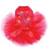 Satin Flip Flops with Flowers - Bling Rhinestone Dog Tutu Dress, XL Red view 1
